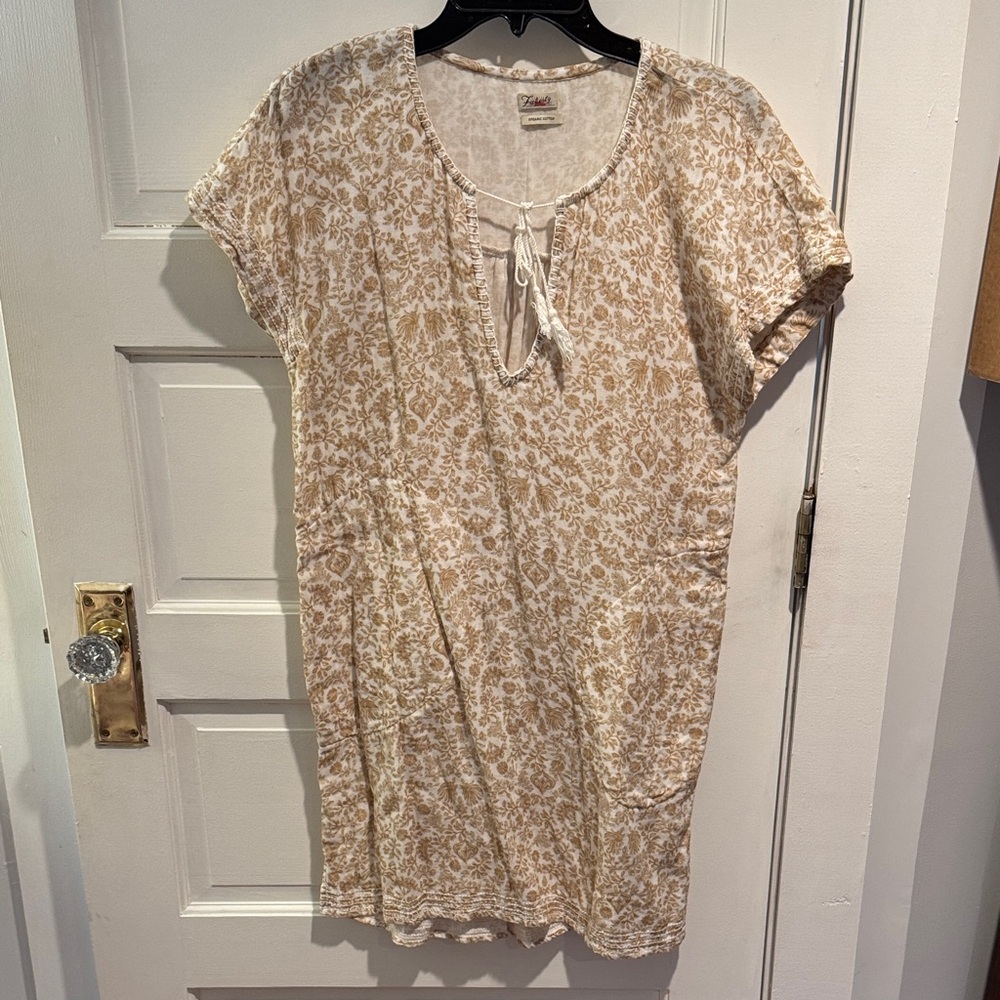 Faherty Cream and Brown Floral Cotton Blouse
